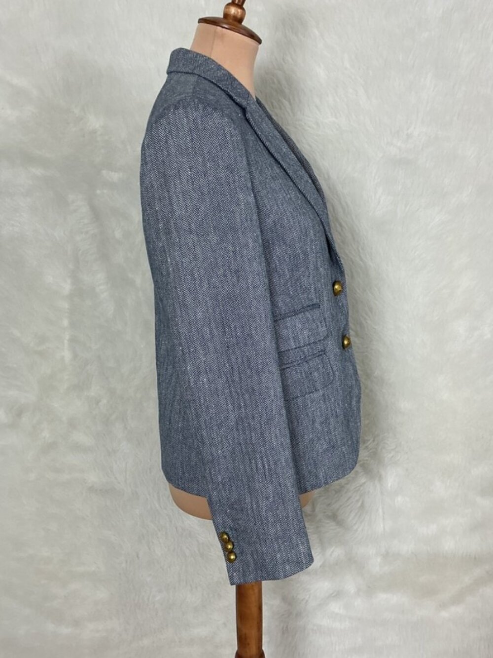 J. Crew Dalton Blue & White Herringbone Italian Cotton Linen Blazer NWOT 6 - Picture 5 of 11